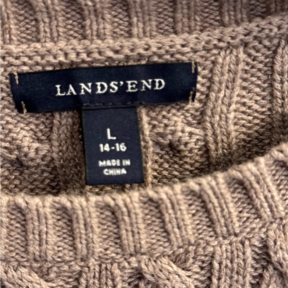 Lands' End Women's Cable Knit Sweater - Brown - Picture 2 of 5